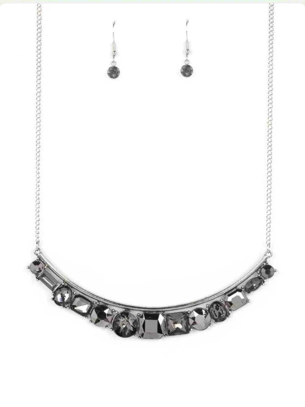 paparazzi Silver-Tone SmokyCrystal Necklace &Drop Earrings the only smoke shw